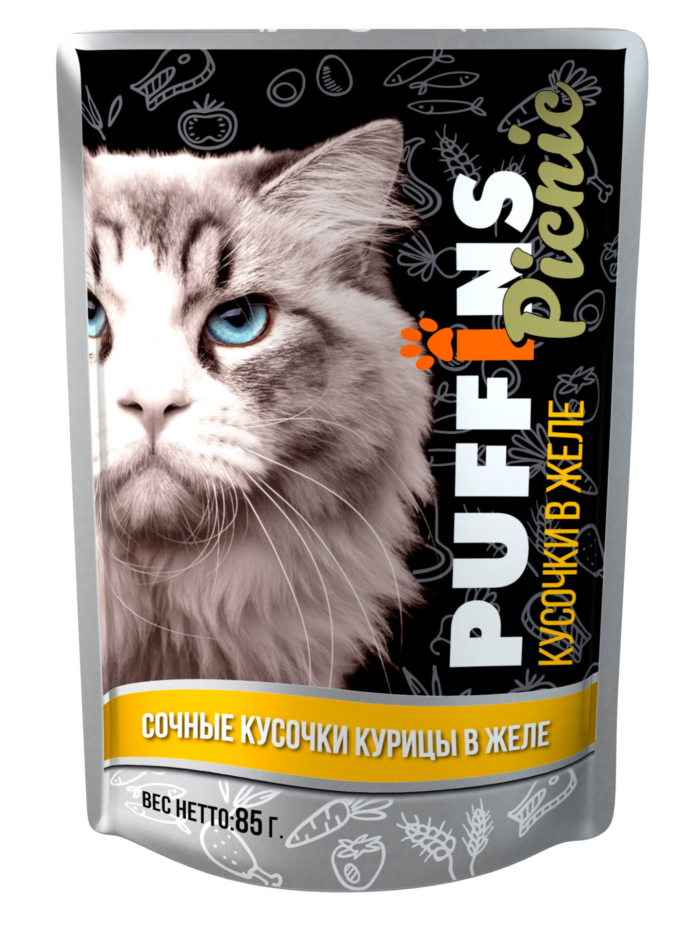 фото корм для кошек Puffins кусочки в нежном желе (кусочки в желе)