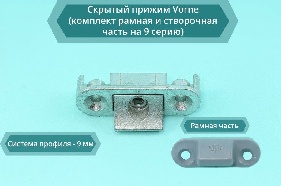 Скрытый прижим Vorne (комплект рамная и створочная часть на 9 серию)