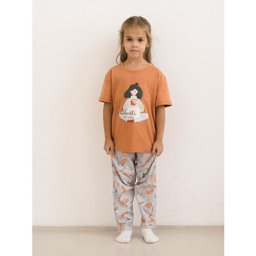 фото Пижама глория трикотаж, размер 34, серый, оранжевый