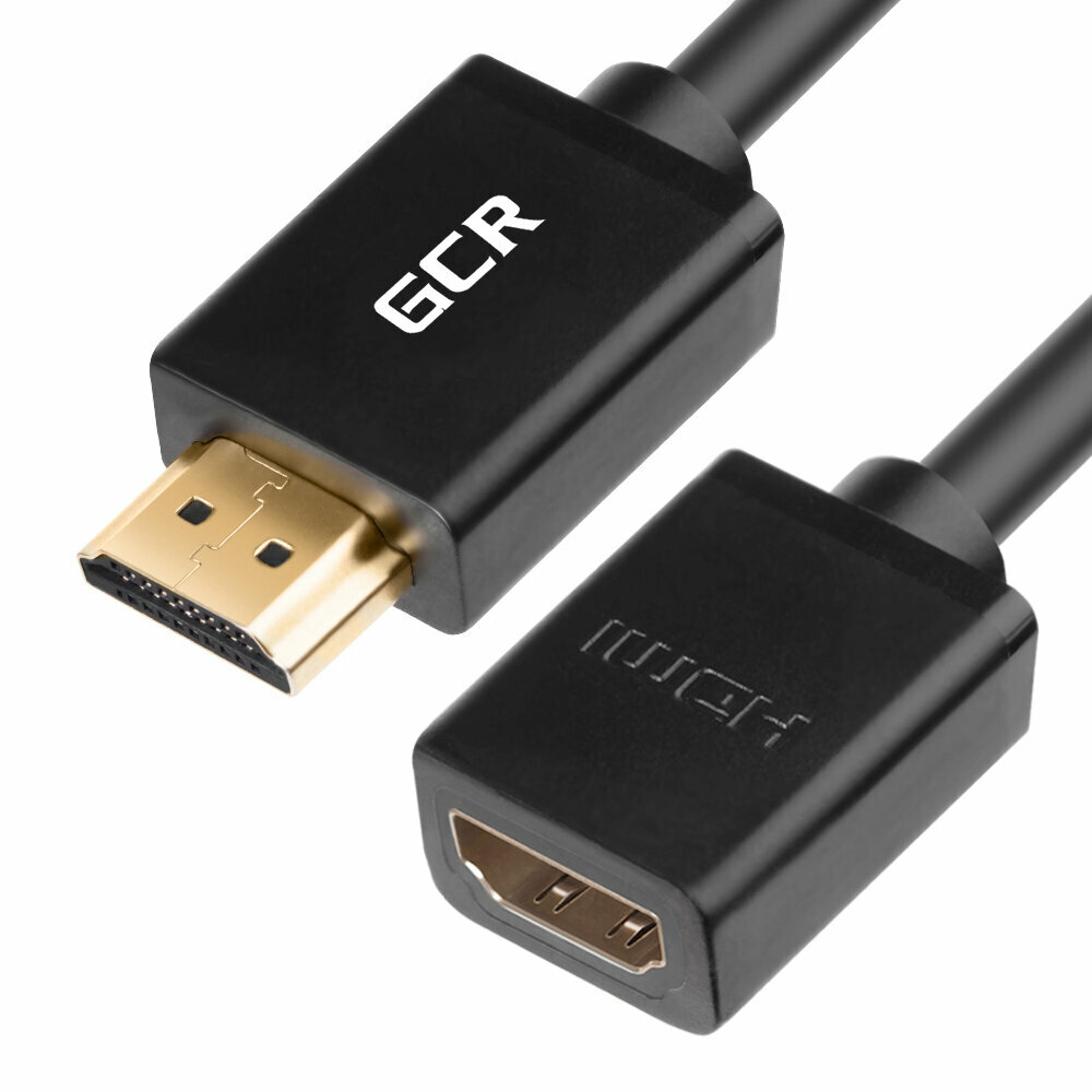 фото Удлинитель HDMI - HDMI 1 метр GCR черный 24К Gold Ethernet 10.2 Гбит/c удлинитель видео кабеля