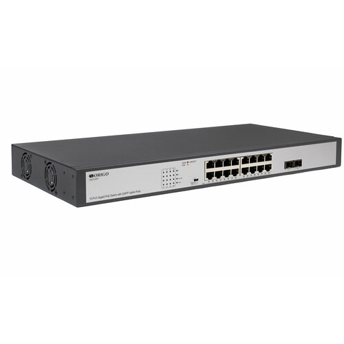 Неуправляемый PoE-коммутатор ORIGO OS2218FP/200W, 16x1000Base-T PoE+, 2x1000Base-X SFP, PoE-бюджет 250 Вт