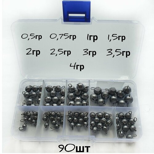 фото Набор грузов для микроджига, чебурашка разборная в органайзере: 0,5 0,75 1 1,5 2 2,5 3 3,5 4. всего 90 шт. нет бренда