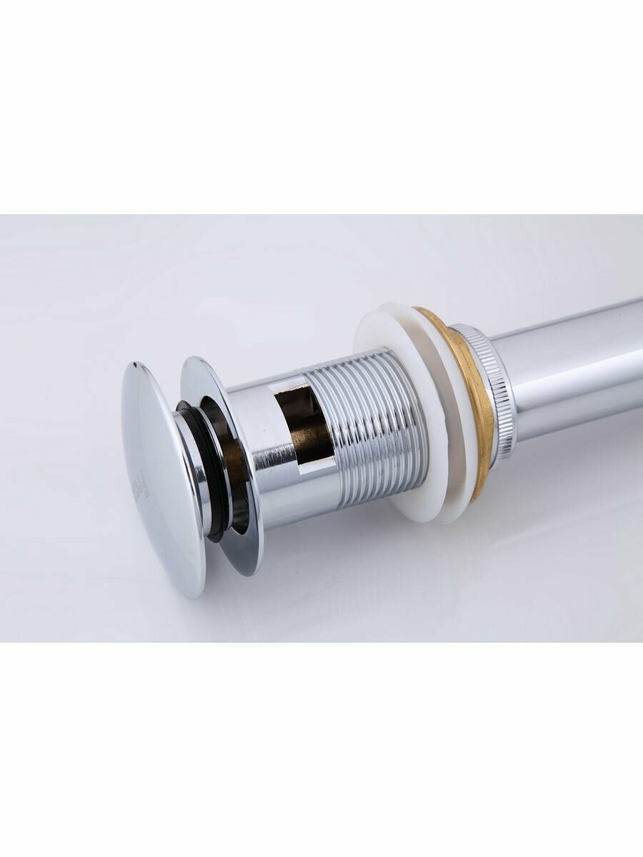 фото Выпуск для сифона click-clack цельномет. пробка 62мм с переливом F65-2 хром