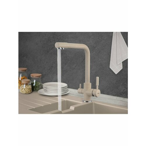 Смеситель для кухни с краном для питьевой воды Savol S-L1801S песочный