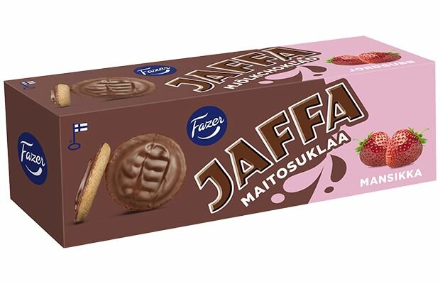 Печенье бисквитное в молочном шоколаде Fazer Jaffa Strawberry с клубничным джемом 150 г (из Эстонии)