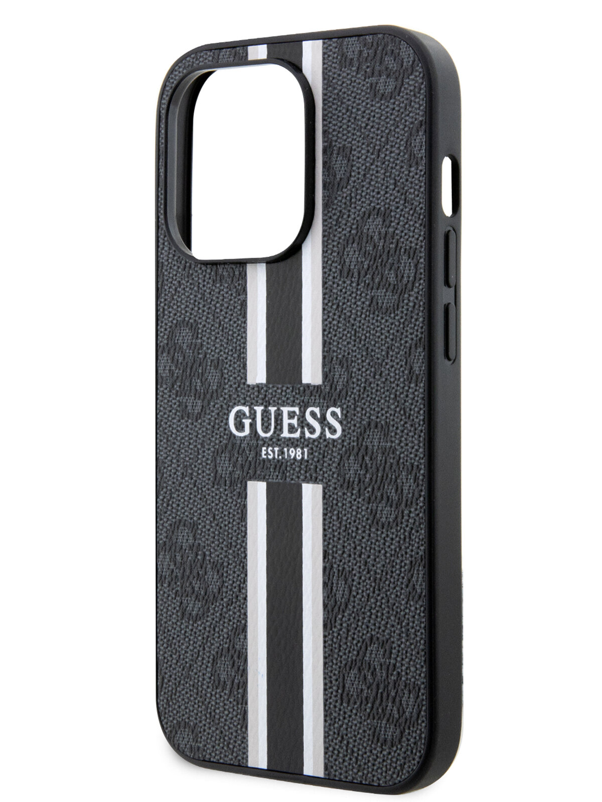Guess для iPhone 15 Pro чехол PU 4G Stripes Hard Black (MagSafe)