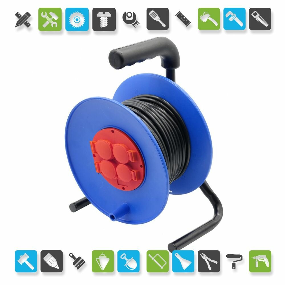 фото Удлинитель на катушке GLANZEN EC-50-011 ПВС 3х2.5 50м