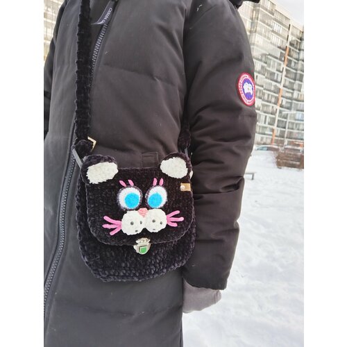 фото Сумка кросс-боди вязанная сумка котик mamalu, фактура вязаная, плетеная, черный нет бренда