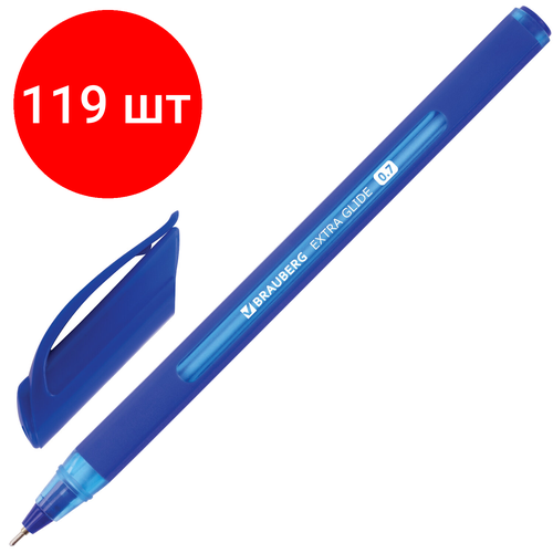 Комплект 119 шт, Ручка шариковая масляная BRAUBERG Extra Glide Soft Blue, синяя, узел 0.7 мм, линия письма 0.35 мм, 142926