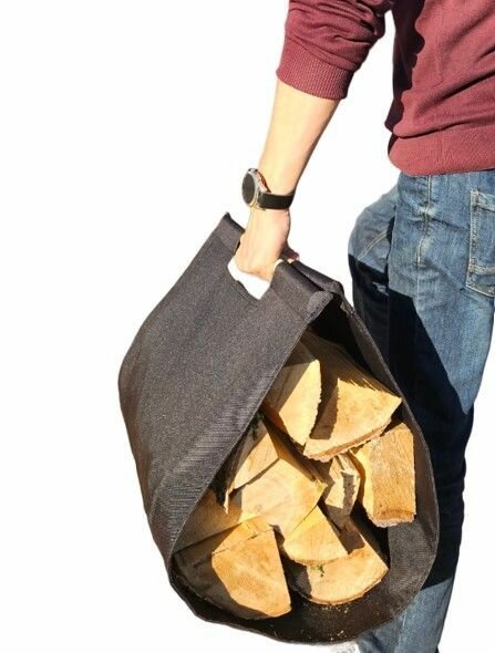 фото Сумка для переноски дров с деревянными ручками размер 40х130 см, черная