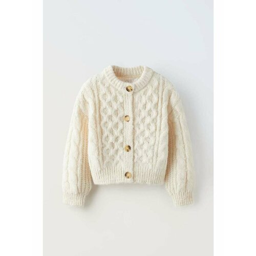 Кардиган Zara, размер 130, экрю кардиган для девочки zara buttoned knit светлый