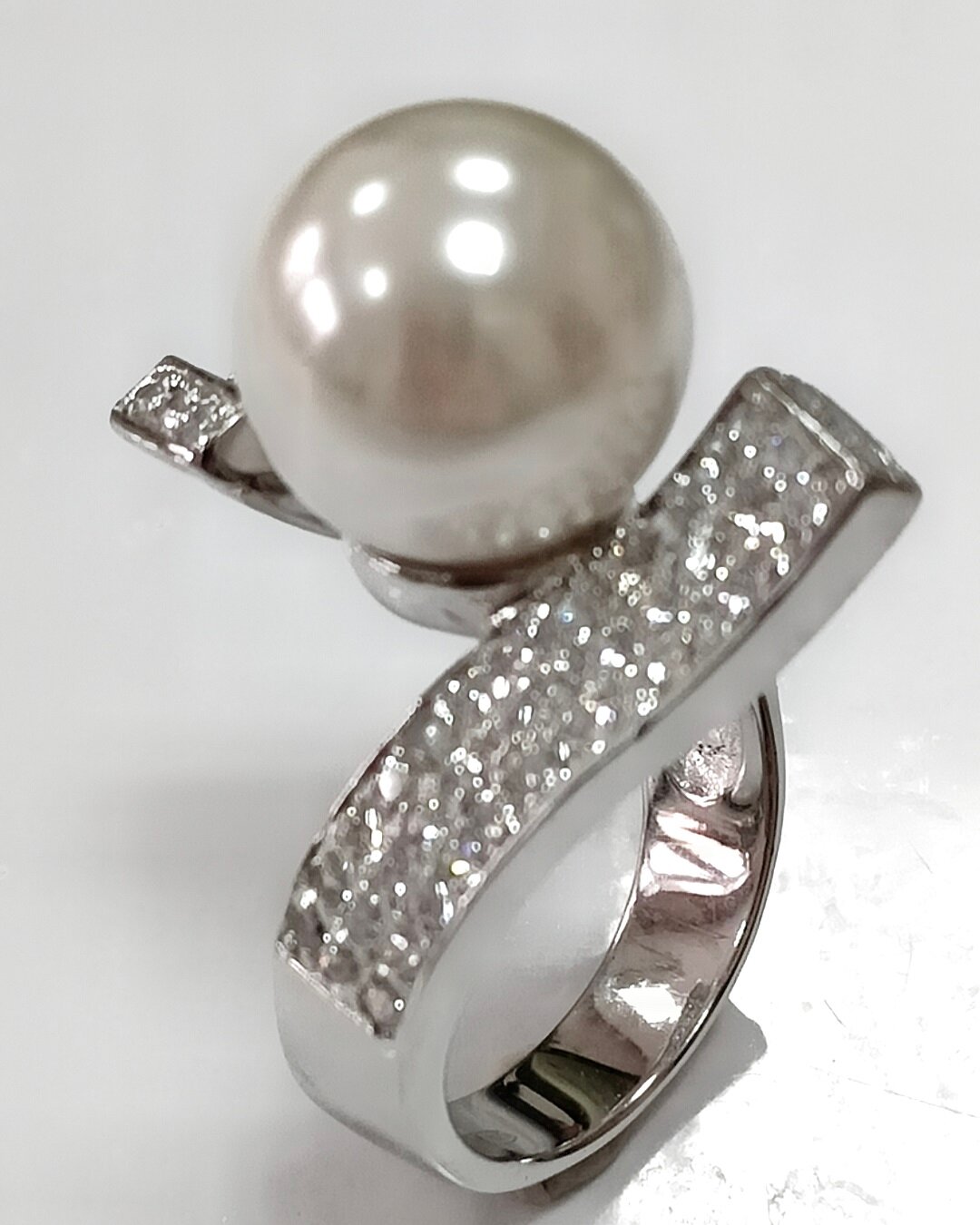 Перстень Эстерелла Жемчужина, серебро, 925 проба, родирование, фианит, жемчуг имитация