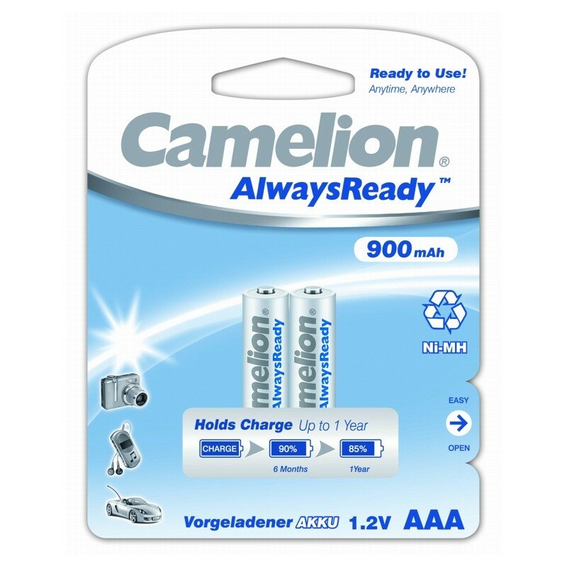 Camelion Always Ready AAA- 900mAh Ni-Mh BL-2 (NH-AAA900ARBP2, аккумулятор, 1.2В) (упак. 2 шт.), цена за 1 упак.