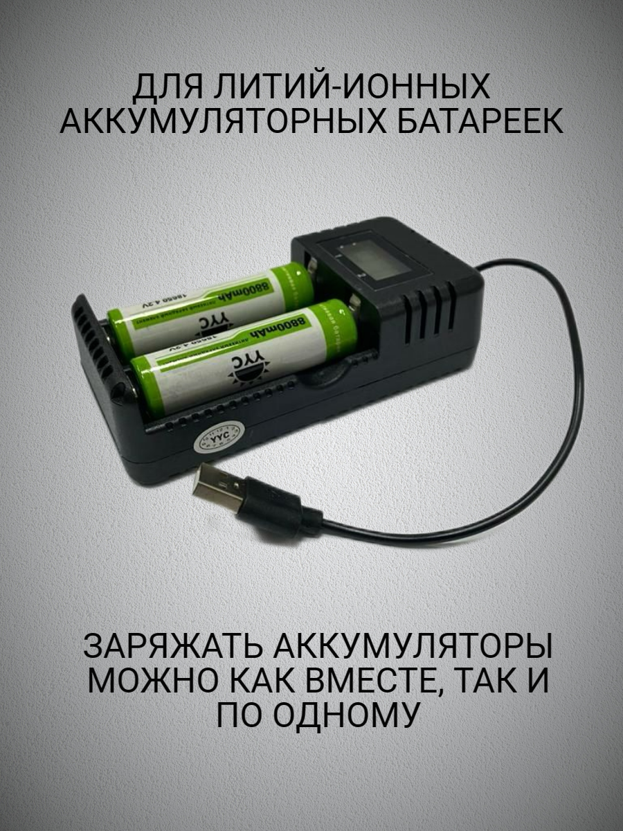 Зарядное устройство с USB портом с 2 слотами для АКБ типа 26650, 18650, 16340, ААА, АА — фото 3