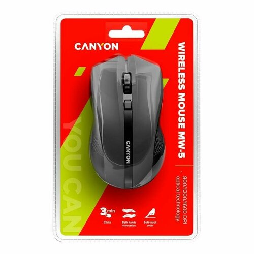 Мышь оптическая беспроводная Canyon MW-5 черная CNE-CMSW05B 117300₽