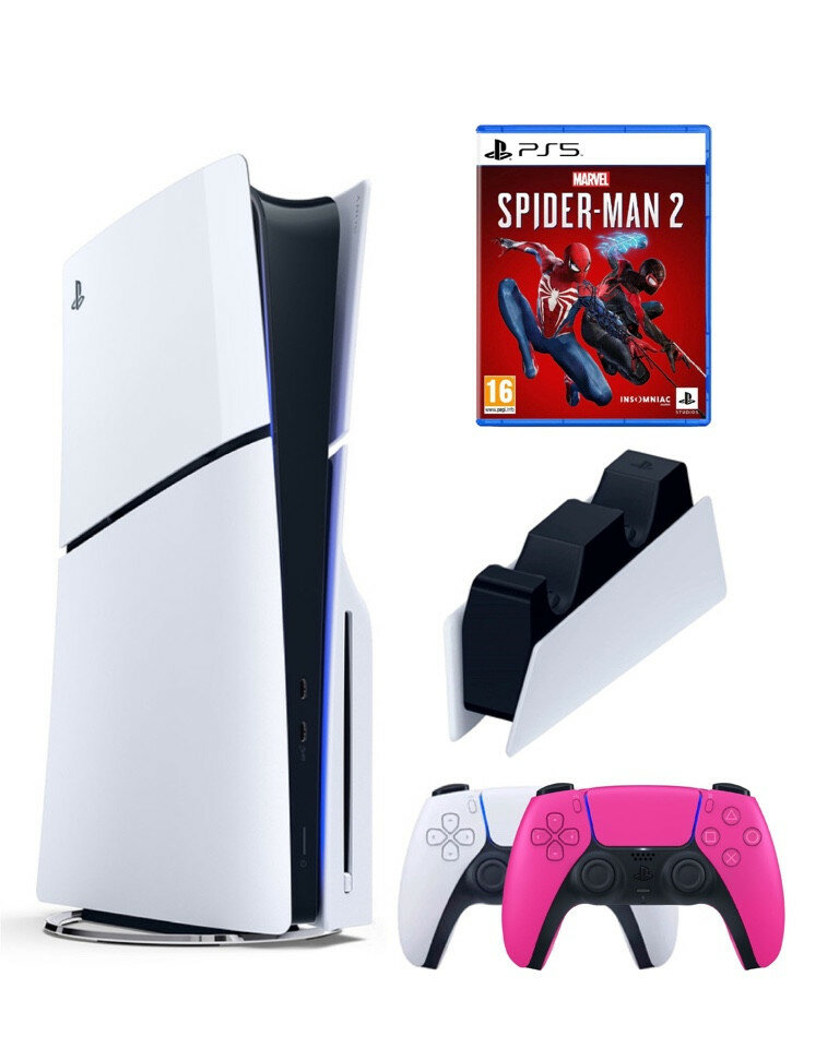 Приставка Sony Playstation 5 slim 1 Tb+2-ой геймпад(розовый)+зарядное+Человек Паук 2