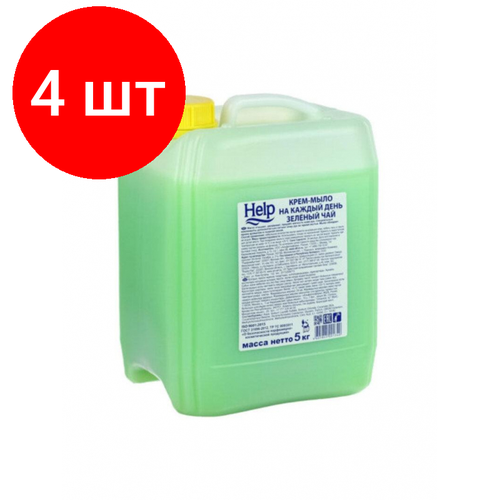 Комплект 4 штук, Крем-мыло жидкое жидкое HELP Зеленый чай 5кг комплект 2 штук крем мыло жидкое help с антибактериальным эффектом 5кг