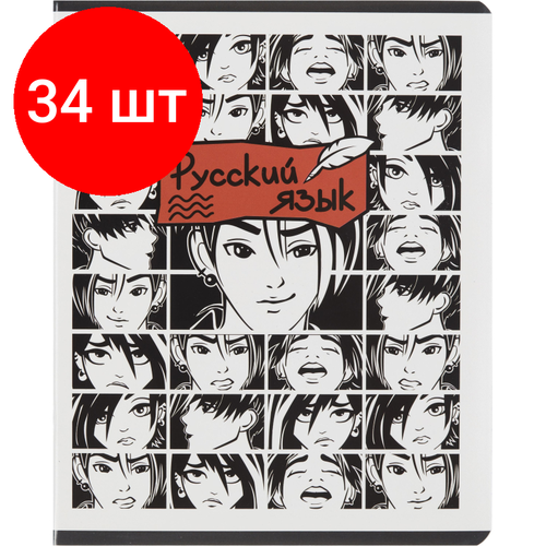 Комплект 34 штук, Тетрадь предметная 48л А5 линия TWIN лак №1 School -аниме- русский язык тетрадь предметная anime 48л глянцевый лак русский язык линия brauberg 404541