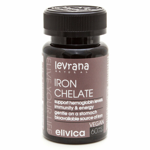 Elivica БАД Железо хелат IRON CHELATE 188 мг, БАДы и витамины, 60 капсул