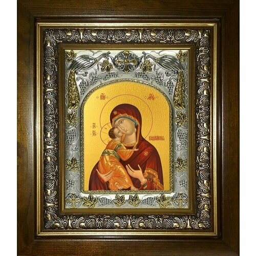 Икона Владимирская икона Божией Матери, в деревяном киоте икона воспитание икона божией матери в деревяном киоте