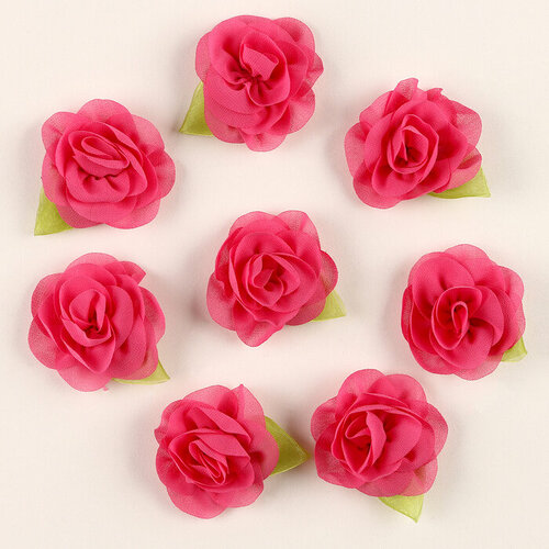 Цветок с лепестками листиком из ткани набор 8 шт цвет фуксия 650₽