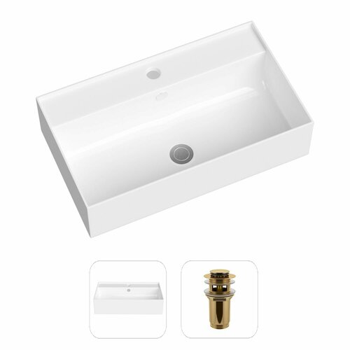 Накладная раковина в ванную Helmken 85554000 комплект 2 в 1: умывальник прямоугольный 54,5 см, донный клапан click-clack в цвете золото, гарантия 25 лет