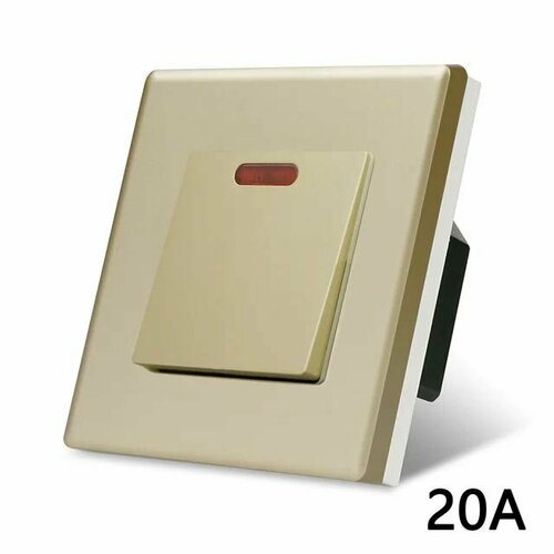 Мастер выключатель механический 20А, 1 клавиша 1 пост, рамка пластик 86х86мм, цвет золотой