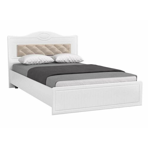 Кровать 1400 с ортопедом Катрин-К МН-8+МН-8А Монако Белое дерево/Велюр крем