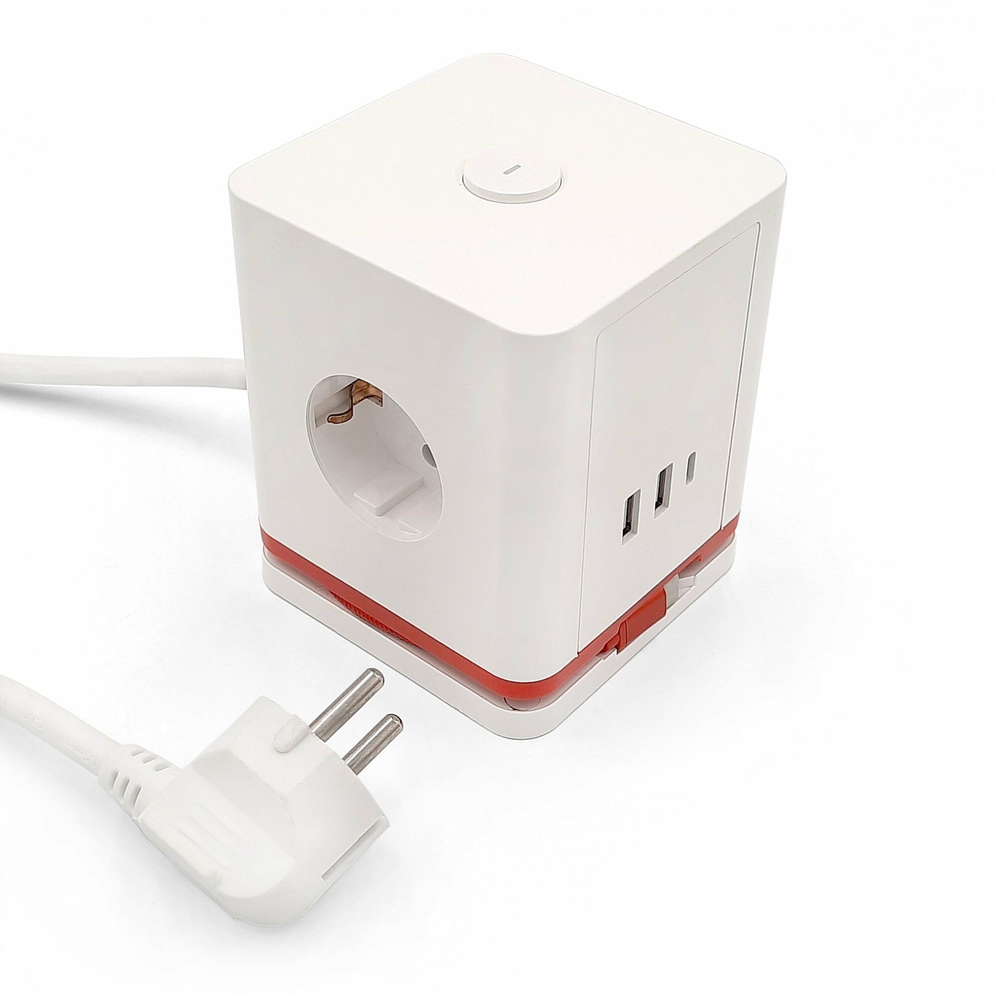 Удлинитель-куб, 3 гнезда, 16А, с заземлением и выключателем, 2USB+Type-C, 3,4A, цвет белый