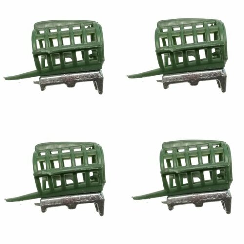 фото 4 шт. / кормушка фидерная зеленая с грунтозацепом для реки с умеренным или сильным течением / набор 80 гр. рыболов56