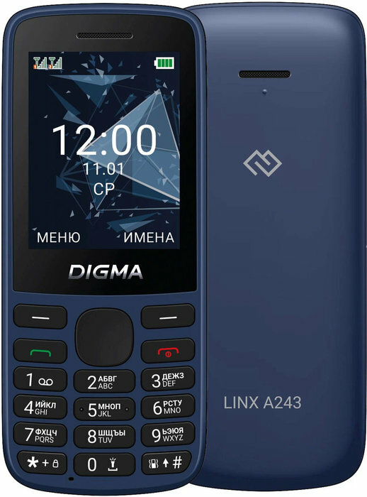 Мобильный телефон Digma Linx A243 (LT2077PM), 32 Mb, темно-синий