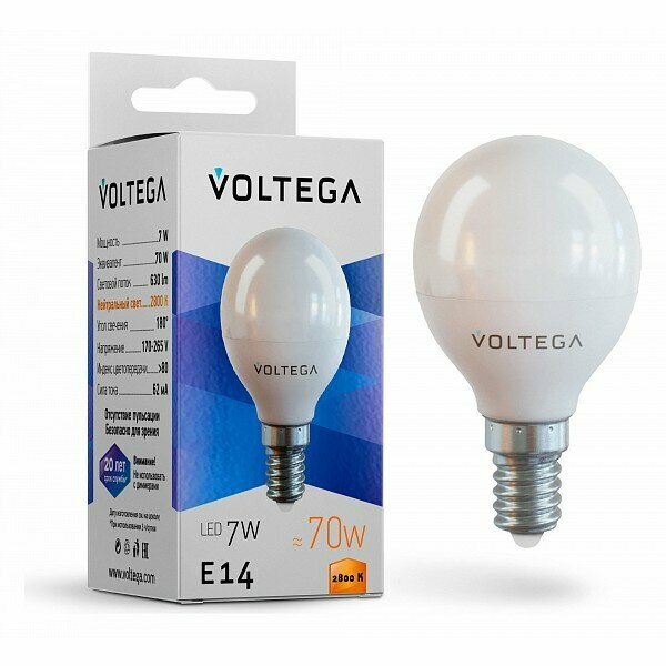 Лампа светодиодная Voltega Simple E14 220В 7Вт 2800К VG2-G45E14warm7W