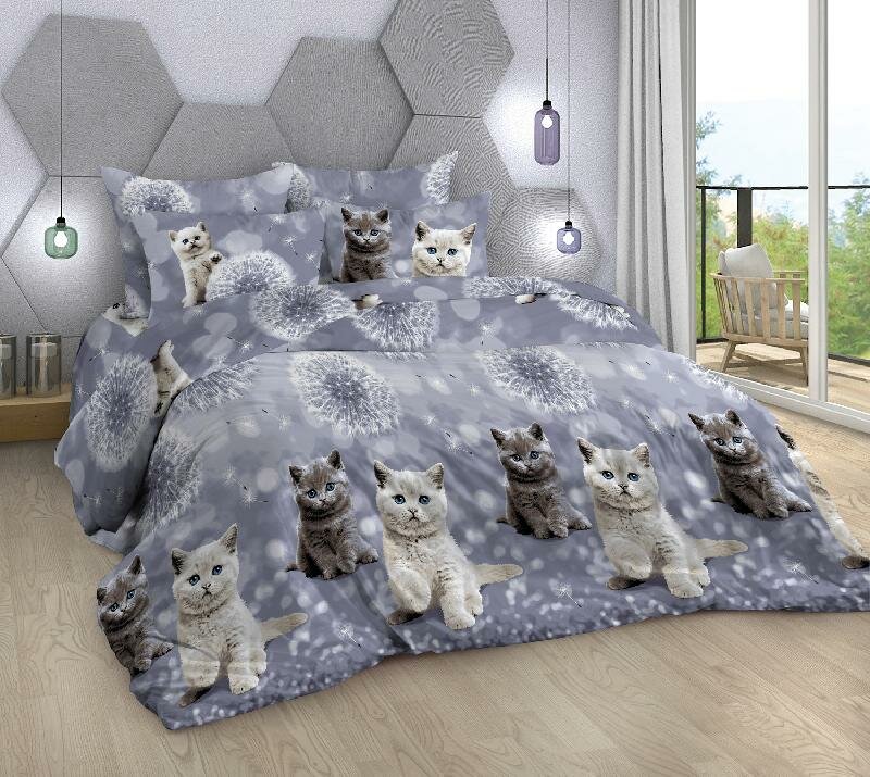 фото Комплект постельного белья Котик Пушок Евро размер, хлопок 100%, Элис Текстиль, бязь