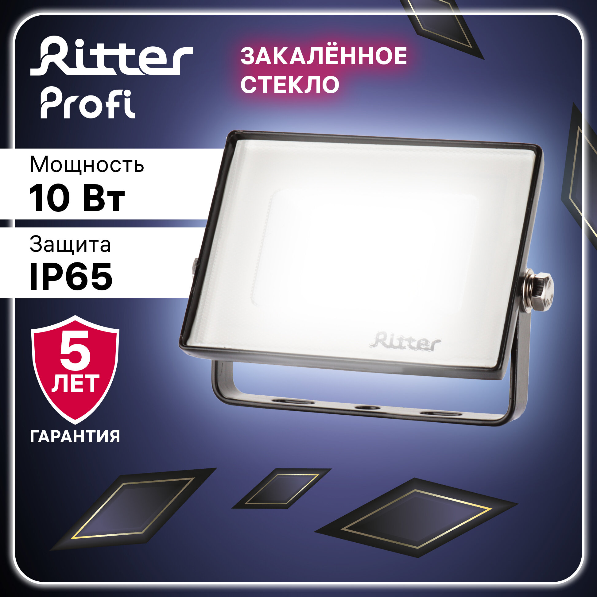 Прожектор светодиодный PROFI 10Вт, 180-240В, IP65, 6500К, 1000Лм, черный, Ritter, 53405 5