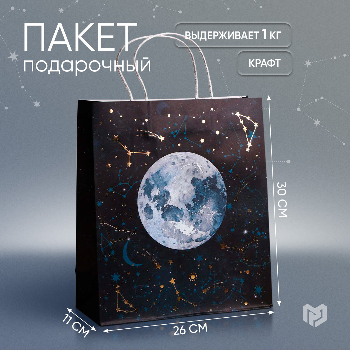 Пакет подарочный крафтовый «Вселенная», 26 × 30 × 11 см