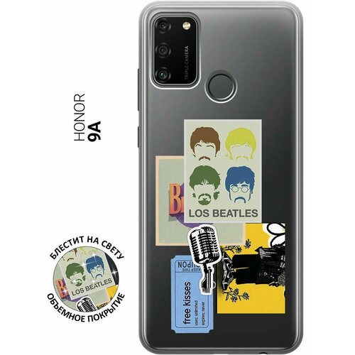 Силиконовый чехол на Honor 9A, Хонор 9А с 3D принтом Beatles Stickers прозрачный силиконовый чехол на honor 9a хонор 9а с 3d принтом beatles stickers прозрачный