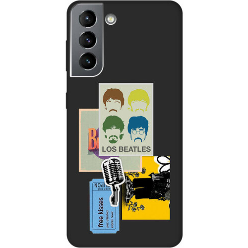 Матовый Soft Touch силиконовый чехол на Samsung Galaxy S21, Самсунг С21 с 3D принтом Beatles Stickers черный матовый soft touch силиконовый чехол на samsung galaxy s5 самсунг с5 с 3d принтом beatles stickers черный