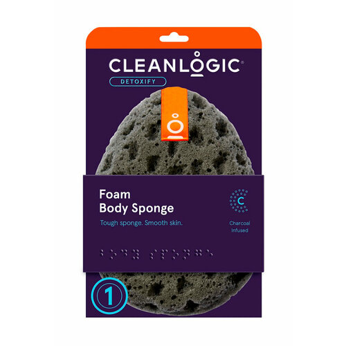 Губка-спонж для тела с древесным углем Cleanlogic Detoxify Charcoal Foam Body Sponge /36 мл/гр.