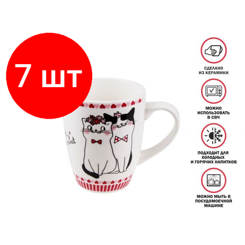 Комплект 7 штук, Кружка керамическая, 360 мл, LOVE KITTY-1, PERFECTO LINEA (30-063011)