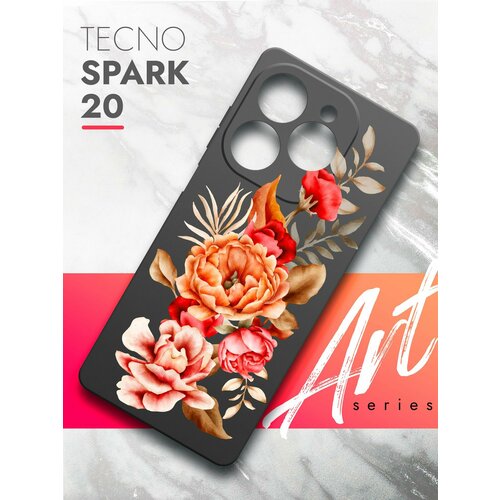 Чехол на Tecno Spark 20 (Техно Спарк 20) черный матовый силиконовый с защитой (бортиком) вокруг камер, Brozo (принт) Ржавый Пион чехол на tecno spark 20 техно спарк 20 черный матовый силиконовый с защитой бортиком вокруг камер brozo принт корги шарики