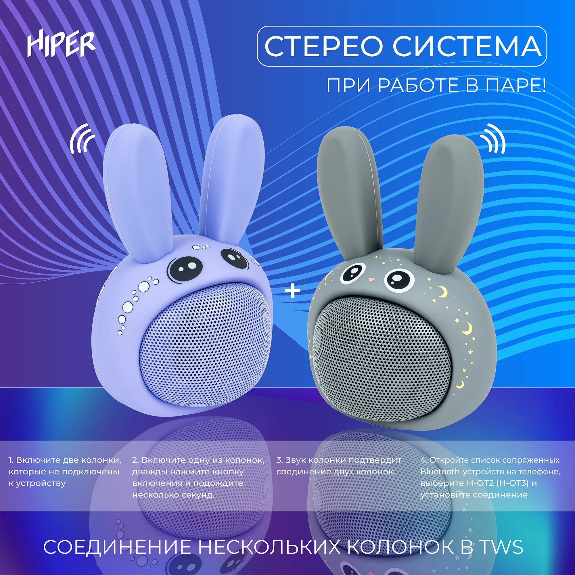 Детская беспроводная колонка HIPER SOUND RABBIT V1 / 5W / Bluetooth 5.1 / 4 часа работы