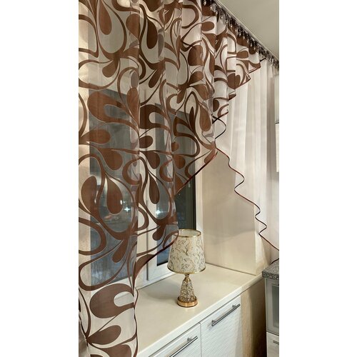 Кухонная шторка коричневые вензеля, высота 1,7м, ширина 2,8м