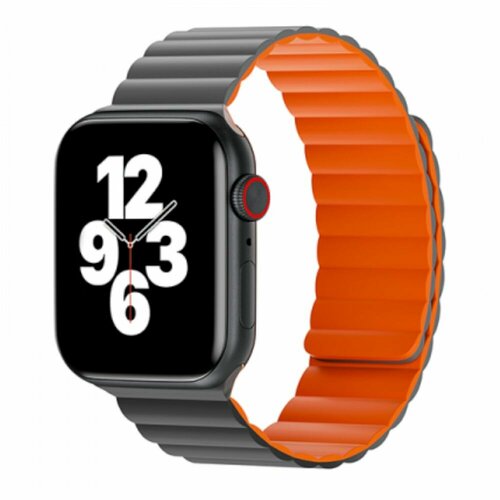 Магнитный силиконовый ремешок для часов WiWU Wi-WB001 на iWatch 1-8/SE 38/40/41mm, серый+оранжевый