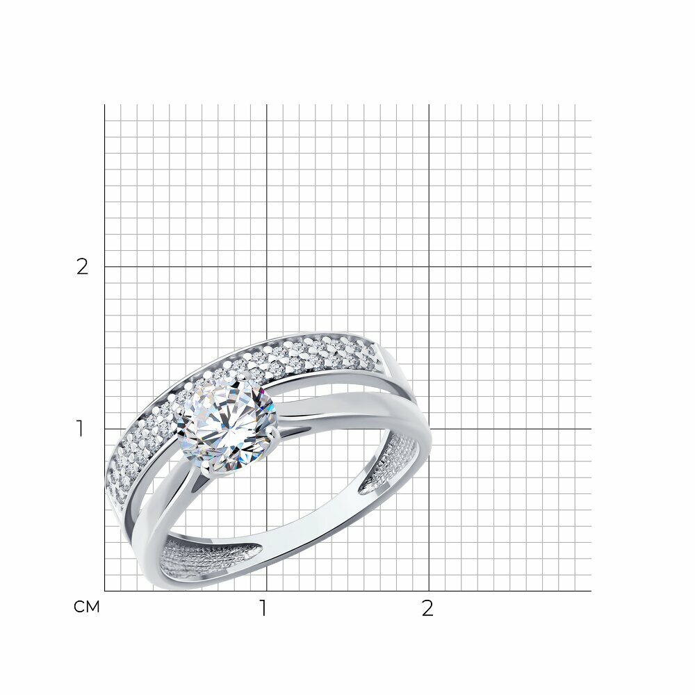 Кольцо Diamant, серебро, 925 проба, родирование, фианит, размер 17, бесцветный — фото 1
