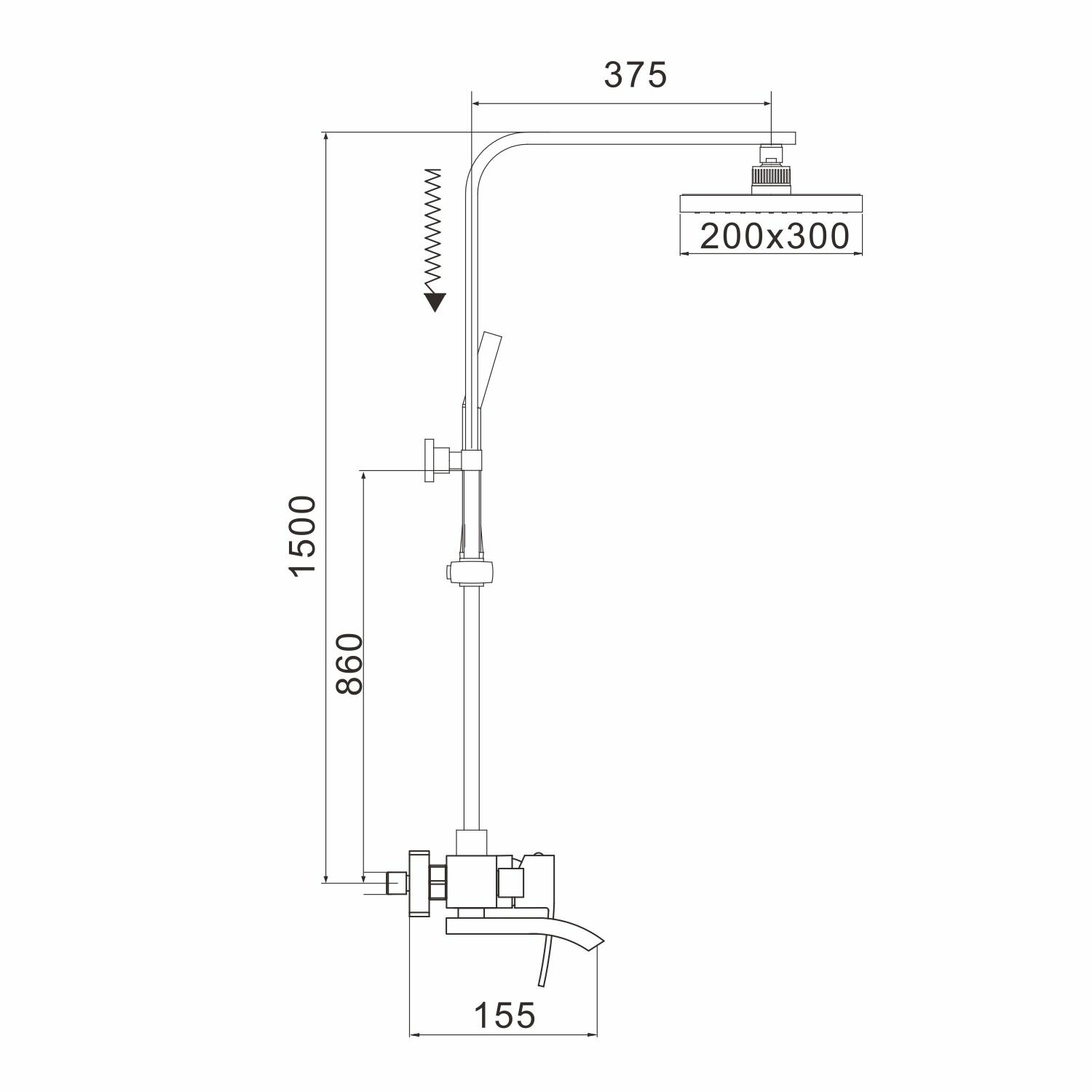 Душевая система Rose R1556T, латунь, цвет оружейная сталь