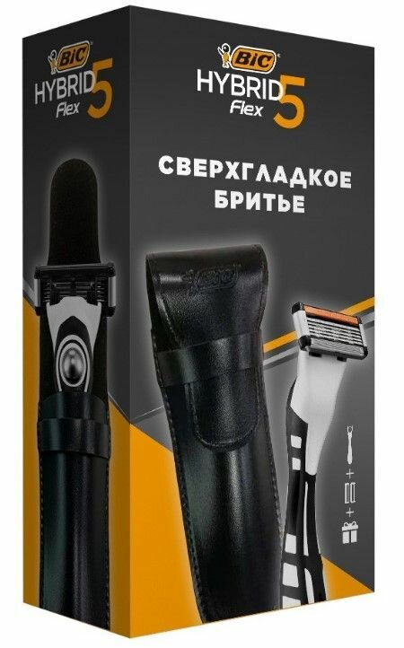 Bic Мужская бритва Flex 5 Hybrid + 2 кассеты + чехол