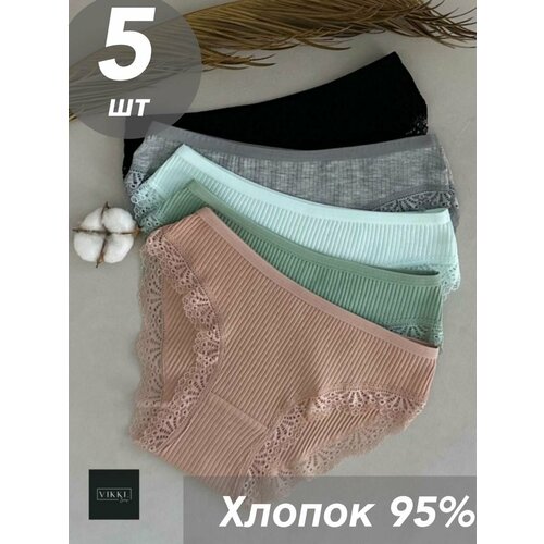 фото Трусы vikki., 5 шт., размер 42-44, зеленый, серый, голубой, коричневый, черный