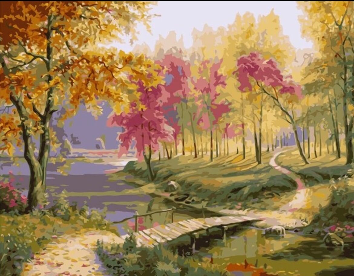 Осень Картина по номерам на деревянном подрамнике 40x50 Тропинка в лесу
