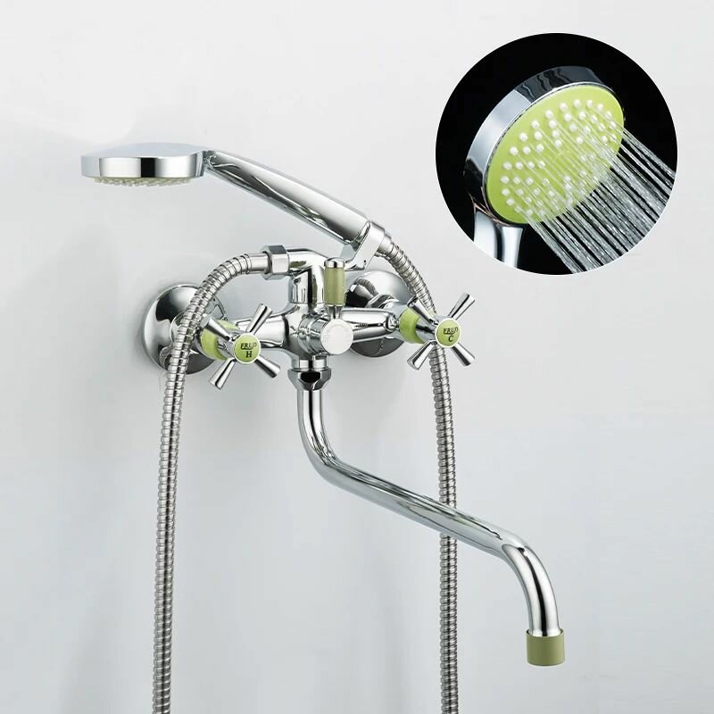 фото Смеситель для ванны две ручки 22118-6 хром зеленый