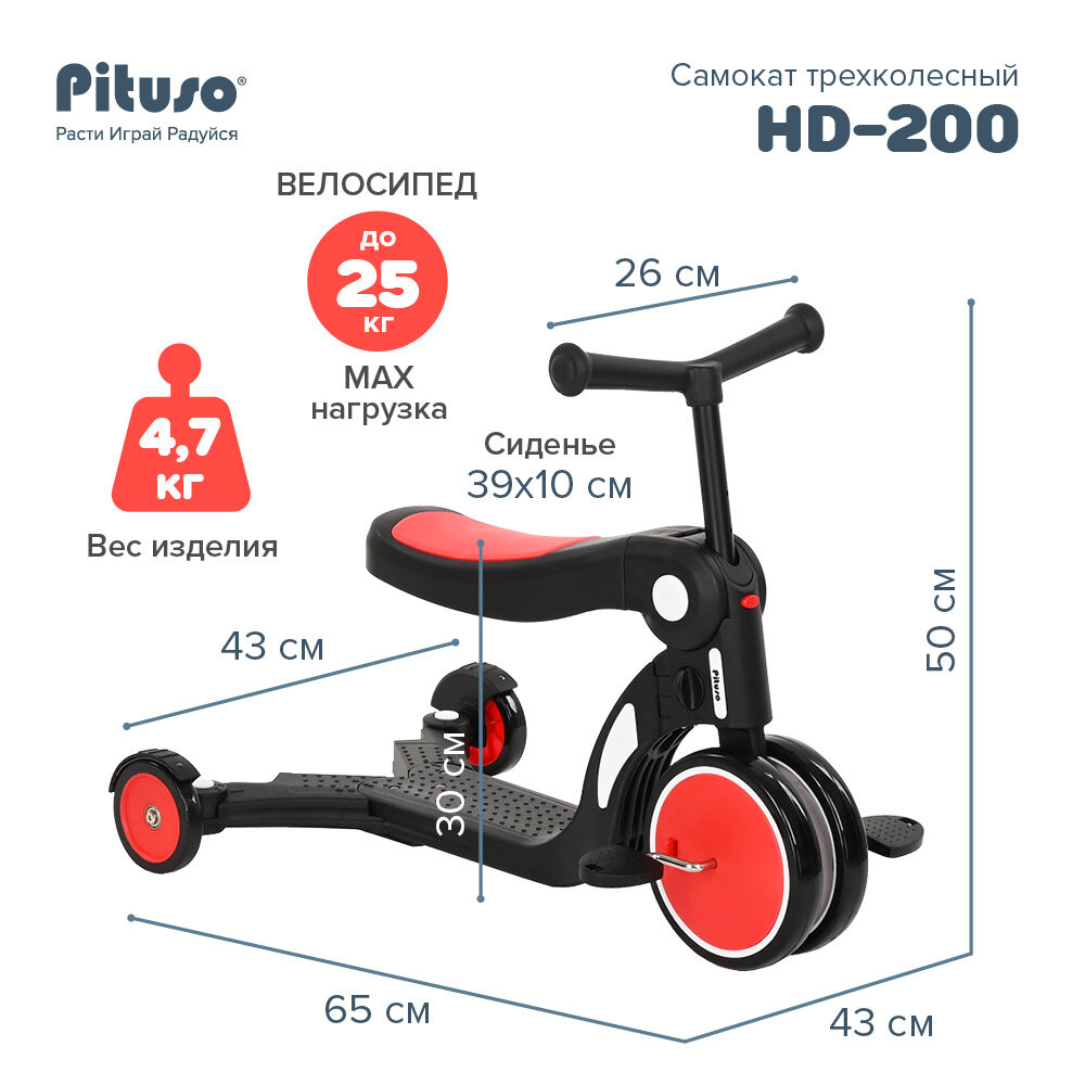 Самокат трехколесный Pituso HD-200 5в1 (цвета в ассорт.) Happy Baby - фото №3